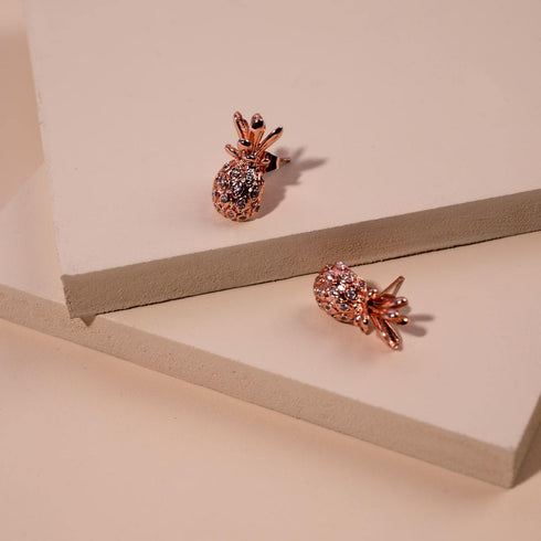 Pina Colada | Rose Gold Vermeil | CZ Diamond Pineapple Earrings
